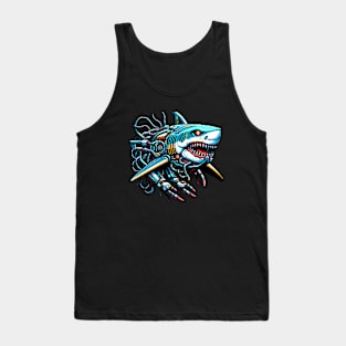 Underwater Tech Predator - Cybernetic Shark Pixel Art Tank Top